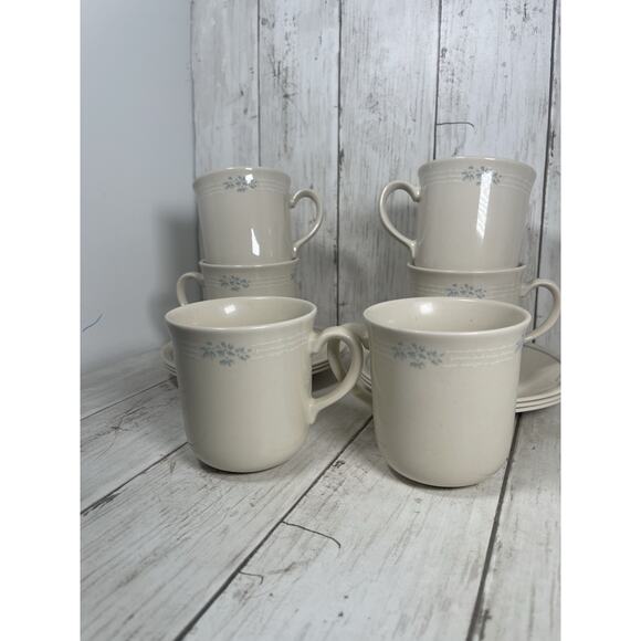 Set of 6 Corelle Corningware Lace Bouquet - 8 oz. Coffee Mugs Tea Cups W/ Saucer - Picture 1 of 7